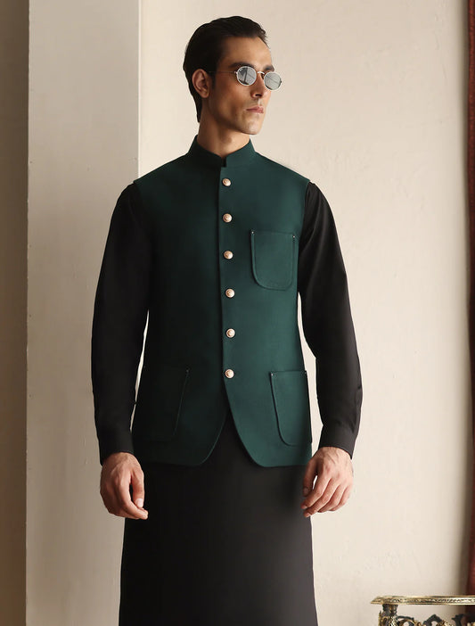 Green Bundi with Gold Buttons