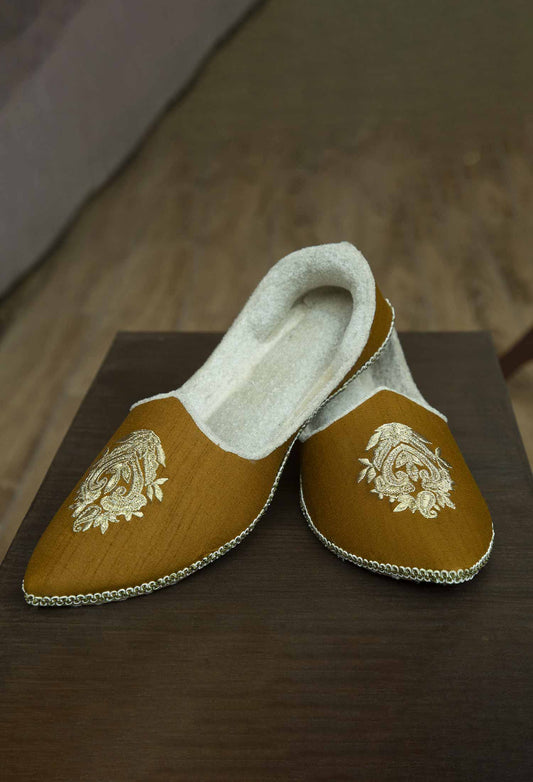 Golden Brown Hand Embroidered Mojari