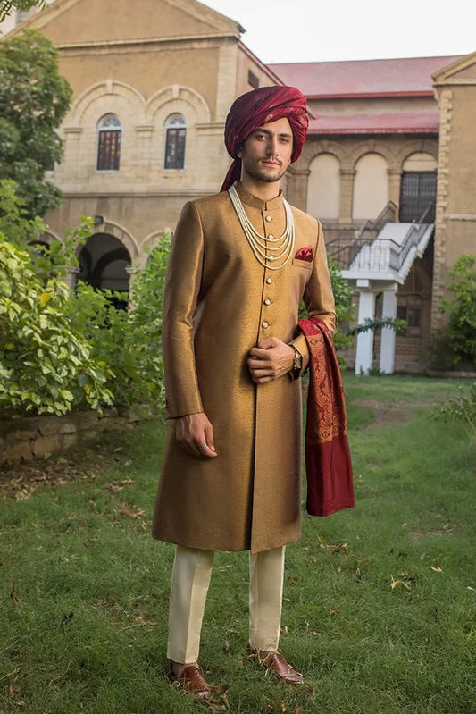 Classic Golden Raw Silk Sherwani