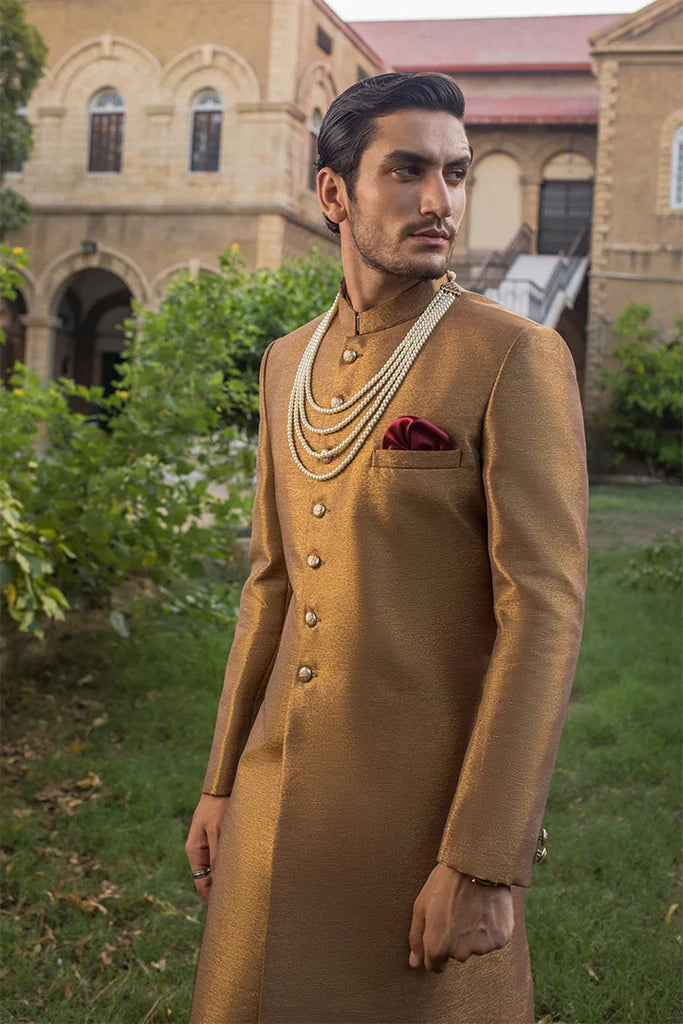 Classic Golden Raw Silk Sherwani