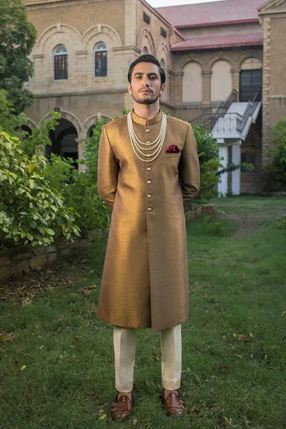Classic Golden Raw Silk Sherwani