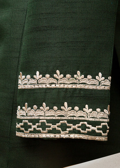 Green Raw Silk Bandhgala with Embroidery | Elegant Ethnic Jacket for Men