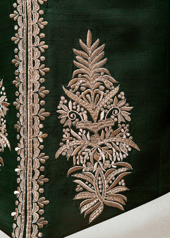Green Raw Silk Bandhgala with Embroidery | Elegant Ethnic Jacket for Men