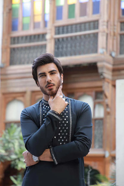 Grey Kurta with Hand Embroidery