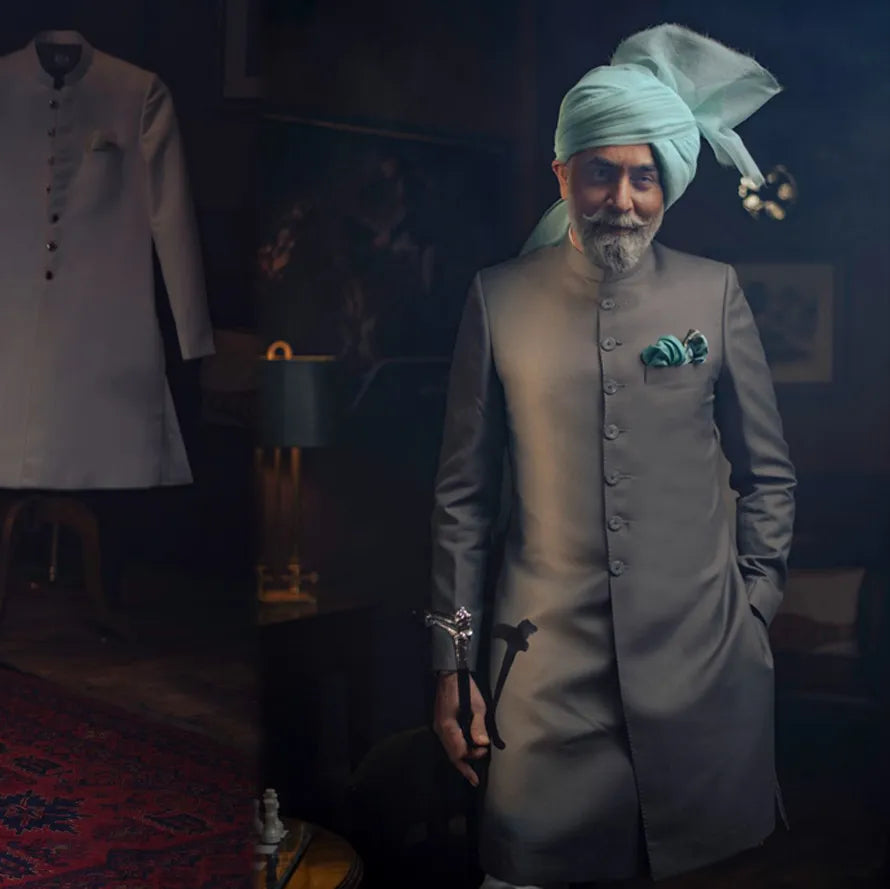 Grey Sherwani for Grooms Father