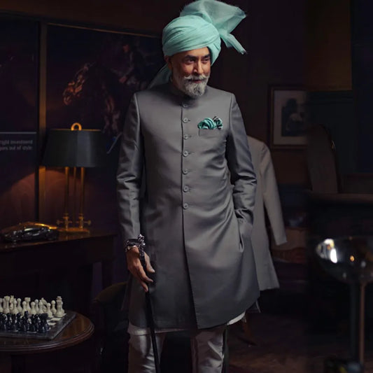 Grey Sherwani for Grooms Father