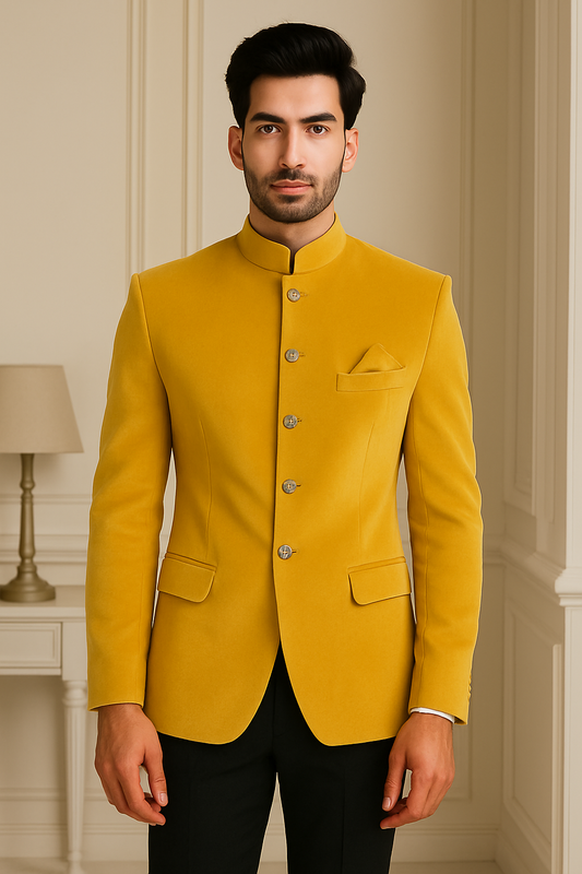 Yellow Velvet Bandhgala