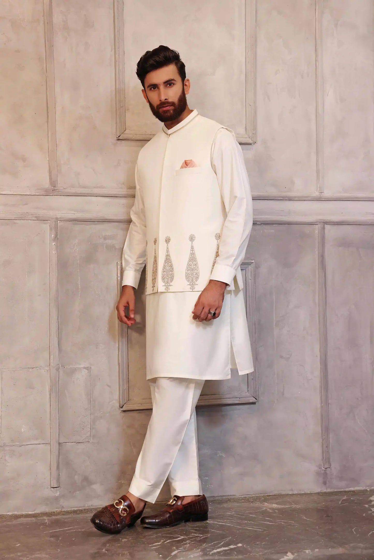 Ivory White Bundi with Hand Embroidery