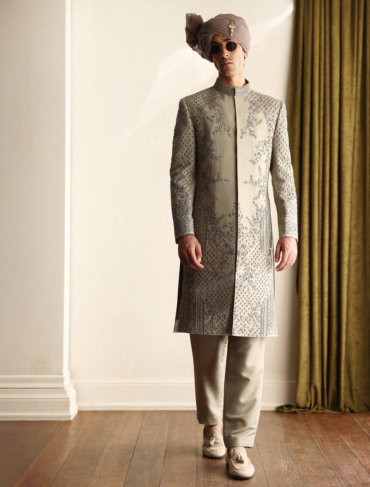 Light Olive Hand Embroidered Sherwani
