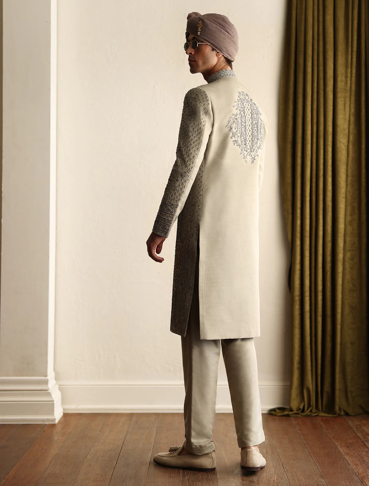 Light Olive Hand Embroidered Sherwani