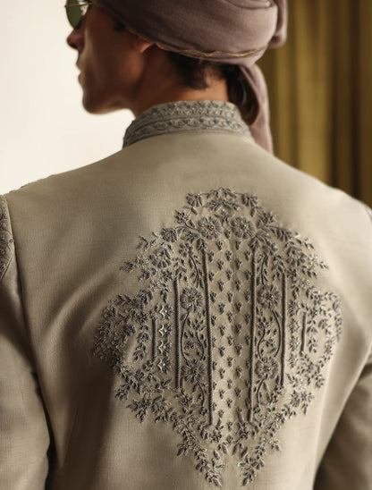 Light Olive Hand Embroidered Sherwani