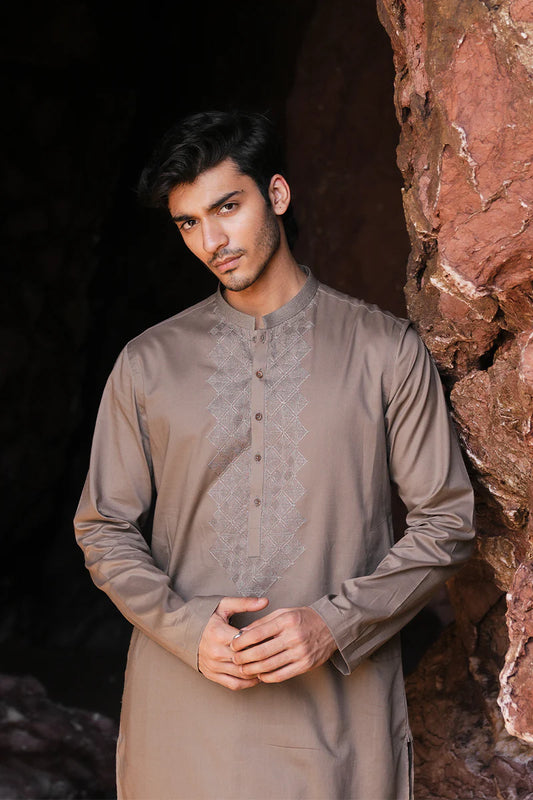 Light brown Kurta with Hand Embroidery