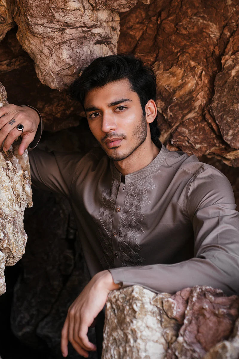Light brown Kurta with Hand Embroidery