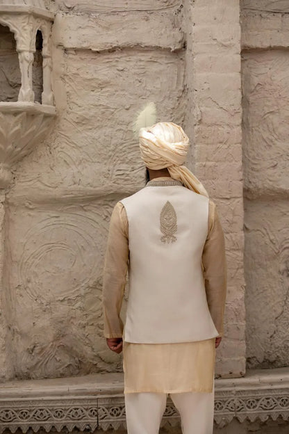 Off White all Over Embroidered Bundi