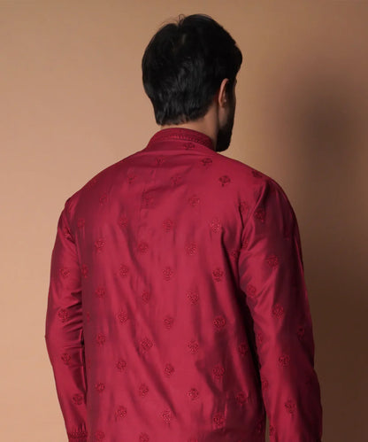Maroon All Over Embroidered Kurta