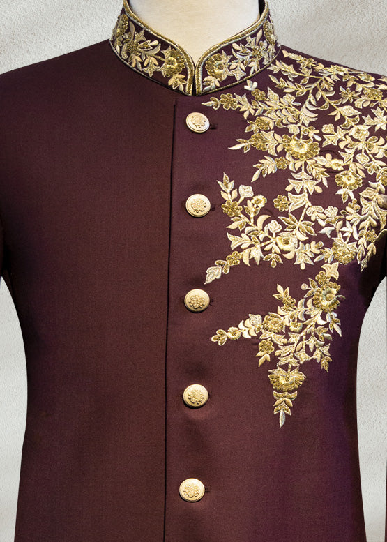 Maroon Embroidered Bandhgala | Regal Ethnic Jacket for Men