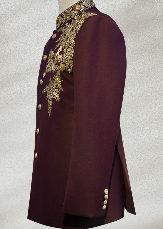 Maroon Embroidered Bandhgala | Regal Ethnic Jacket for Men