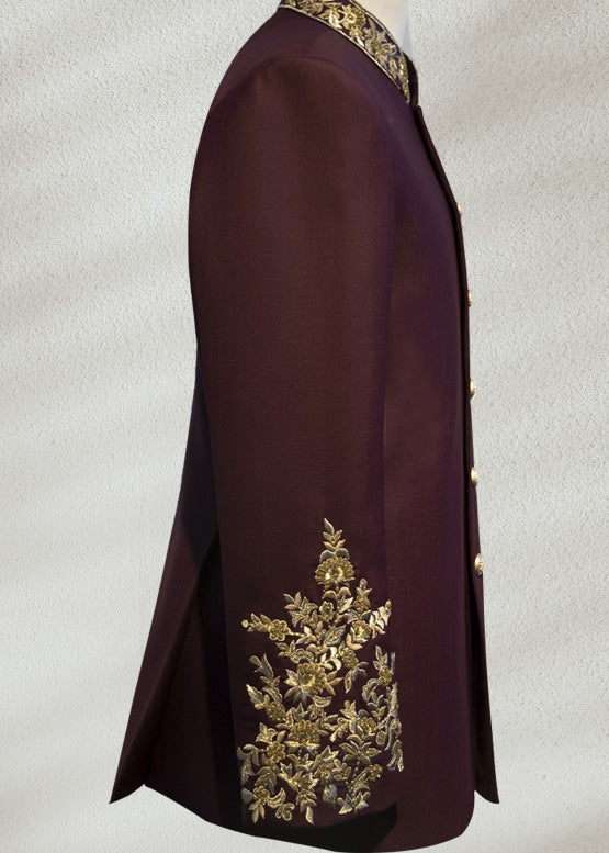 Maroon Embroidered Bandhgala | Regal Ethnic Jacket for Men