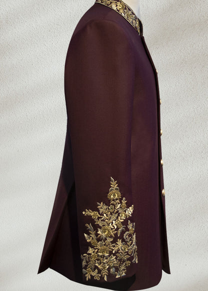 Maroon Embroidered Bandhgala | Regal Ethnic Jacket for Men