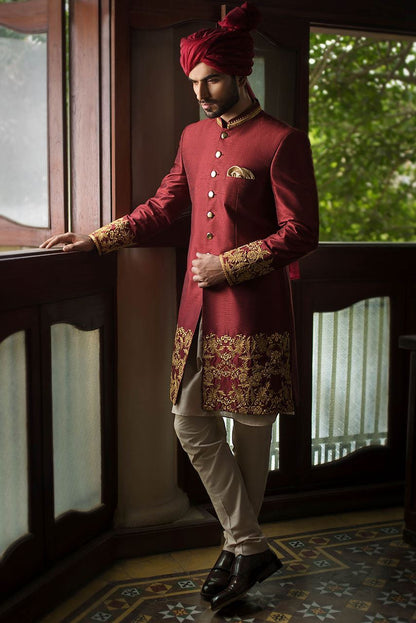 Maroon Sherwani with Hand Embroidery