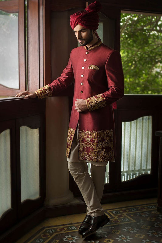 Maroon Sherwani with Hand Embroidery