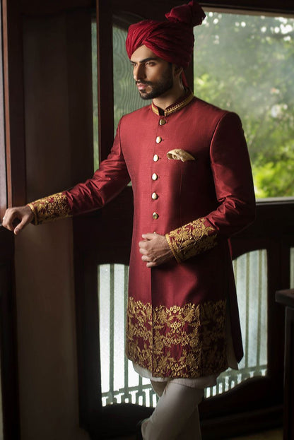 Maroon Sherwani with Hand Embroidery