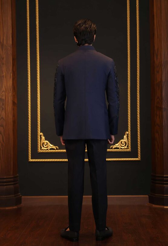 Navy Blue Bandhgala with Beadwork | Premium Ethnic Jacket for Men