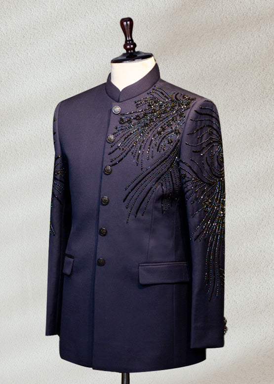 Navy Blue Bandhgala with Beadwork | Premium Ethnic Jacket for Men