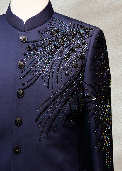 Navy Blue Bandhgala with Beadwork | Premium Ethnic Jacket for Men