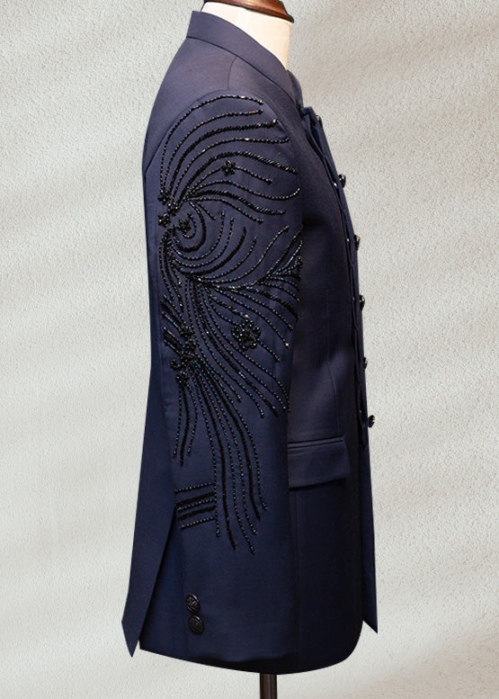 Navy Blue Bandhgala with Beadwork | Premium Ethnic Jacket for Men