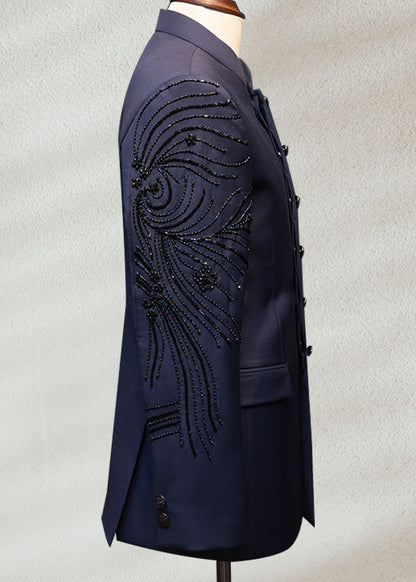 Navy Blue Bandhgala with Beadwork | Premium Ethnic Jacket for Men