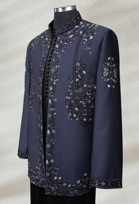 Navy Blue Bandhgala with Hand Embroidery
