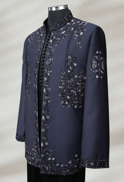 Navy Blue Bandhgala with Hand Embroidery