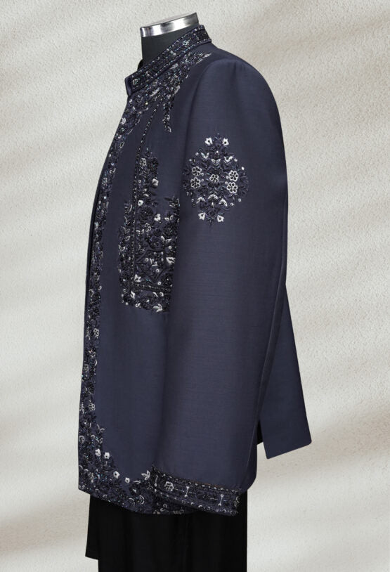 Navy Blue Bandhgala with Hand Embroidery