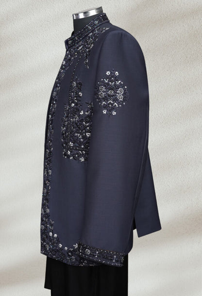 Navy Blue Bandhgala with Hand Embroidery