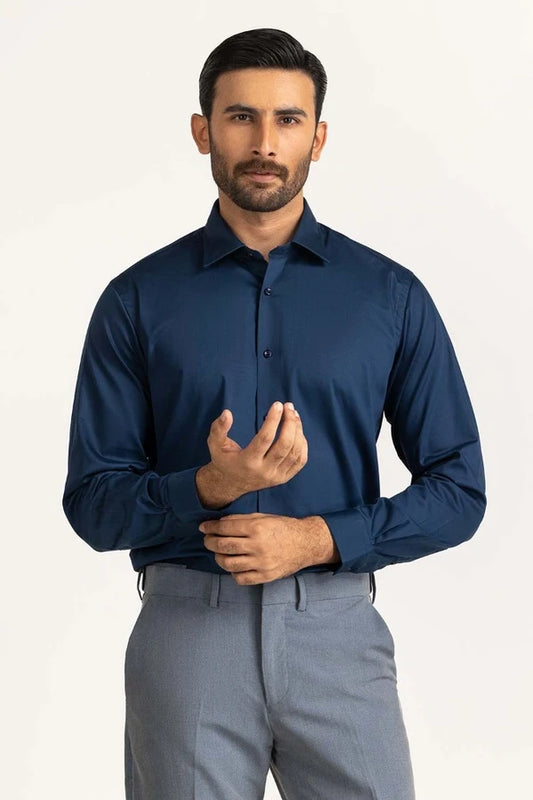 Navy Blue Solid Casual Shirt