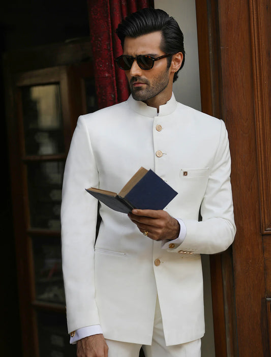 Classic Off White Bandhgala with Gold Buttons