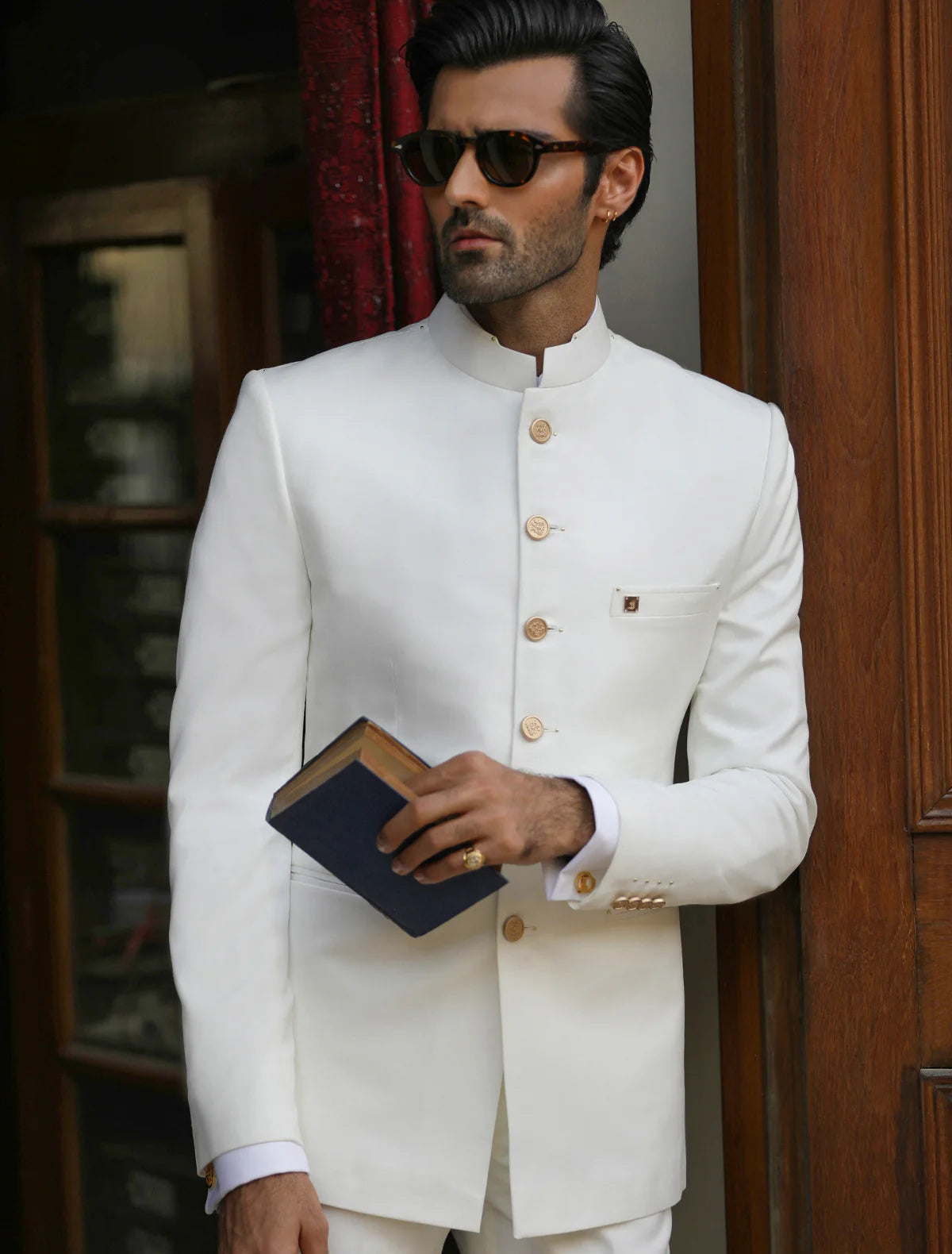 Classic Off White Bandhgala with Gold Buttons