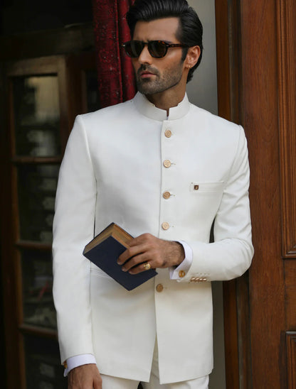 Classic Off White Bandhgala with Gold Buttons