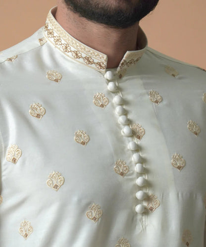 Off White All Over Embroidered Kurta