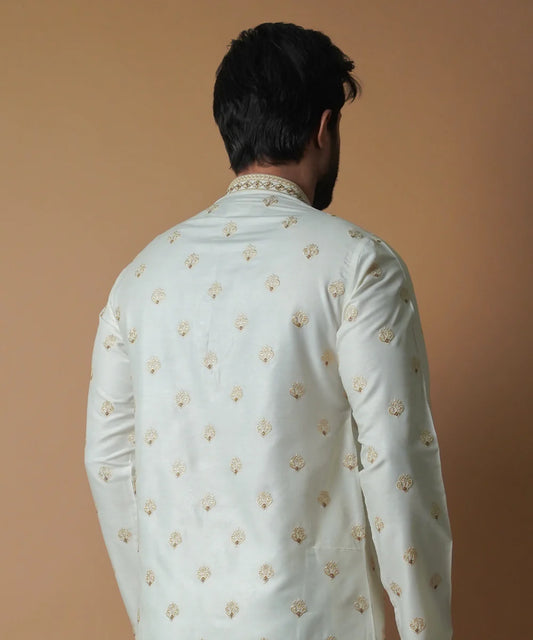 Off White All Over Embroidered Kurta