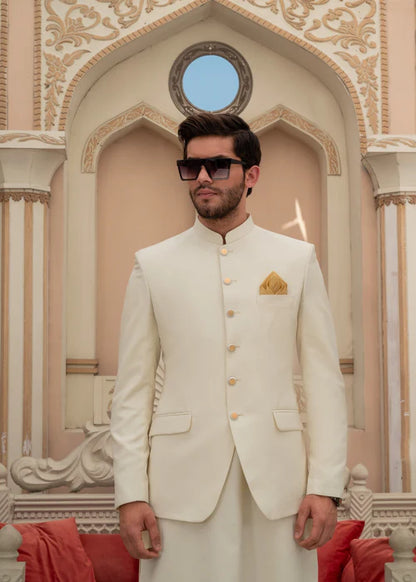 Off White Bandhgala with Gold Buttons
