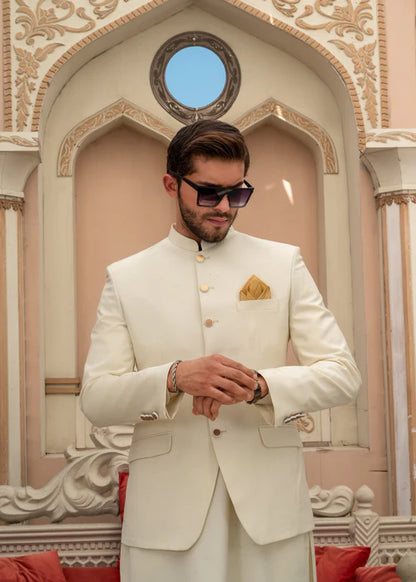 Off White Bandhgala with Gold Buttons
