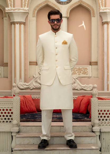 Off White Bandhgala with Gold Buttons