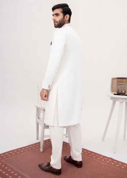 Off White Collar Embroidered Sherwani