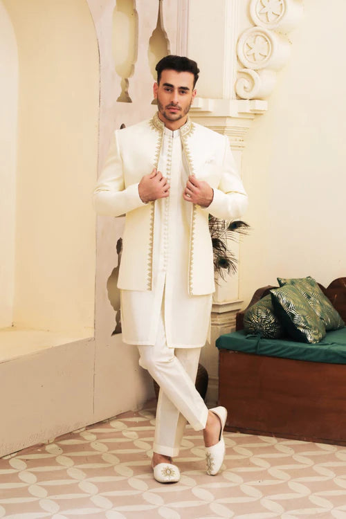 Off White Front Open Bandhgala