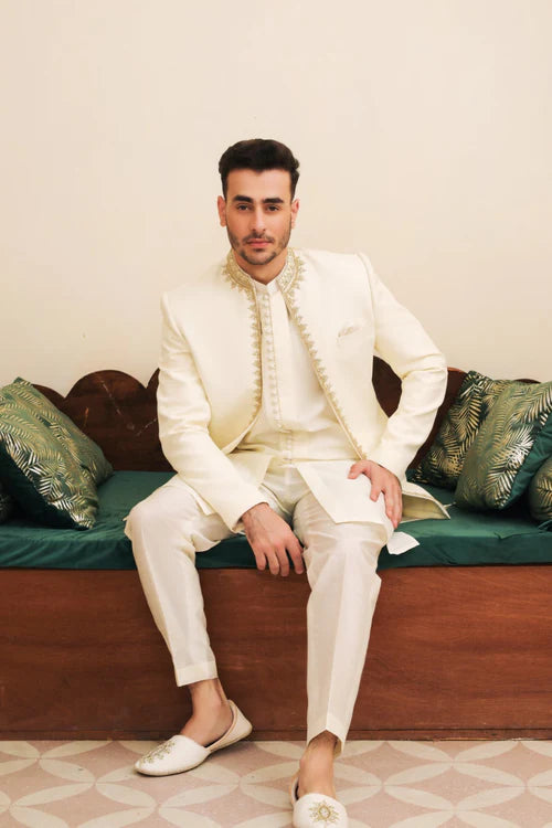Off White Front Open Bandhgala
