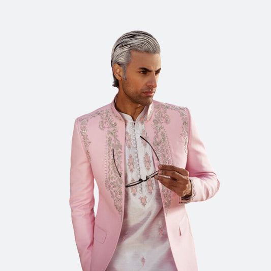Pink Front Open Bandhgala