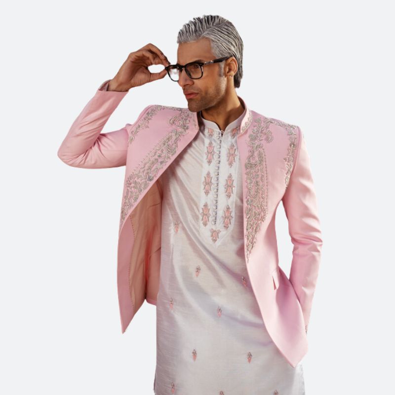 Pink Front Open Bandhgala