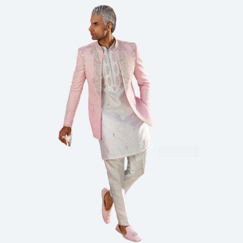 Pink Front Open Bandhgala